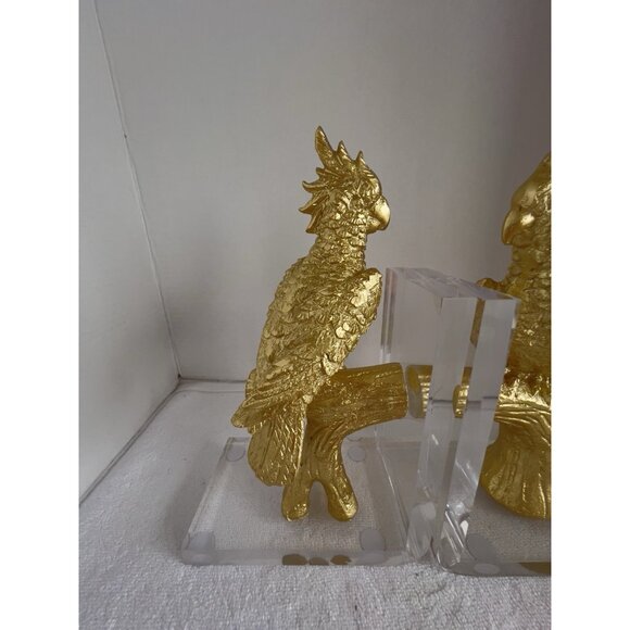 Cockatoo Cockatiel Parrot Bookends Gold Bird on Lucite 9"H x 6"W x 3"D ART DECO - Picture 11 of 11